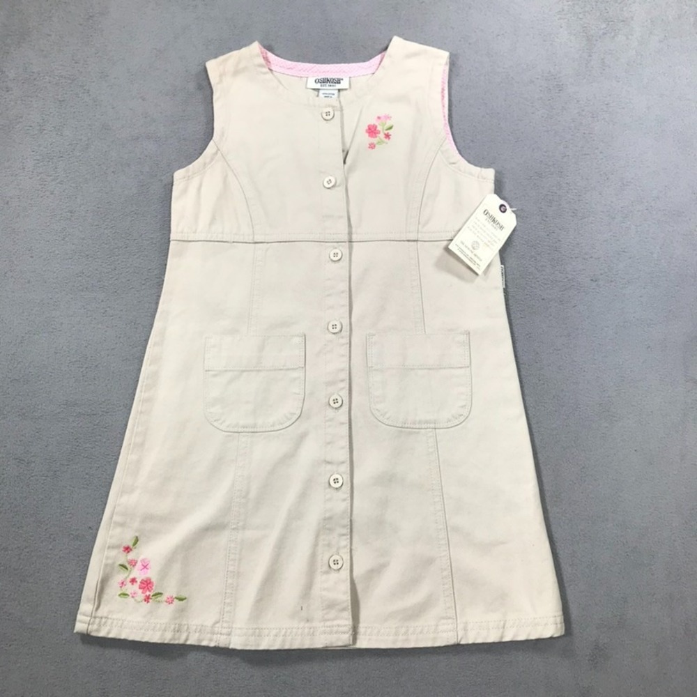 Vintage Jumper OshKosh Dress Girls 6 Beige Button Up Osh Kosh Cotton Y2K NEW